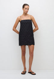 Broderie Shift Mini Dress Floral Broderie (Black) - Matteau